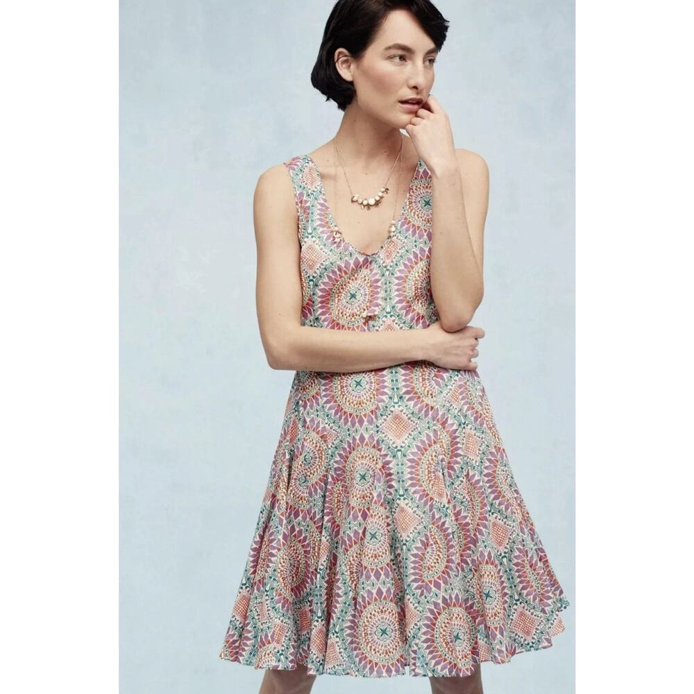 HD in Paris Anthropologie South Island Medallion Print Fit and Flare Dress Sz 12